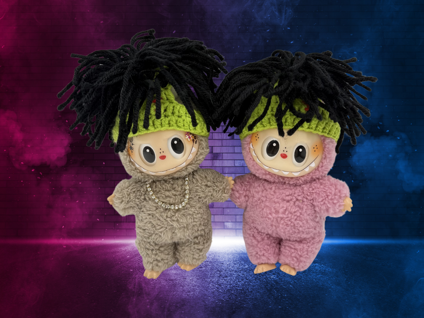 Dreadlock hair with diamond necklace for labubu