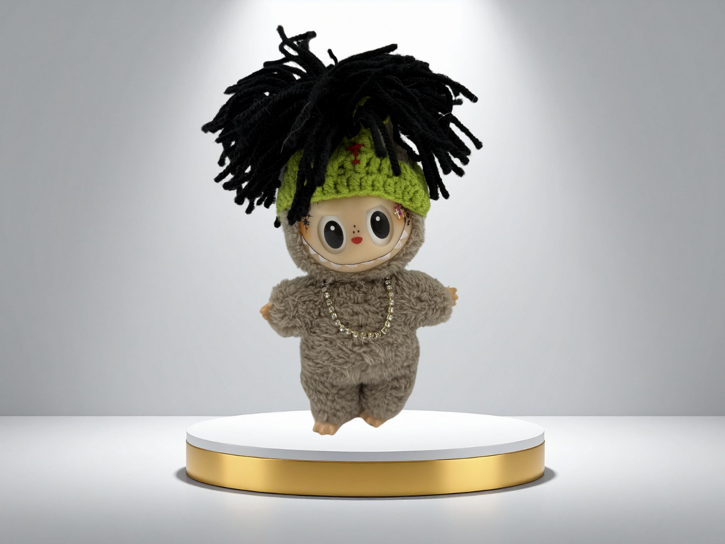 Dreadlock hair with diamond necklace for labubu